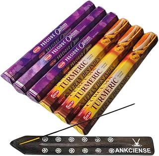 Sandalwood & Vanilla Incense from Hem Bundled with ANKCIENSE Incense Holder Bundle, Variety Pack of 120 Sticks (P Opium & Turmeric)