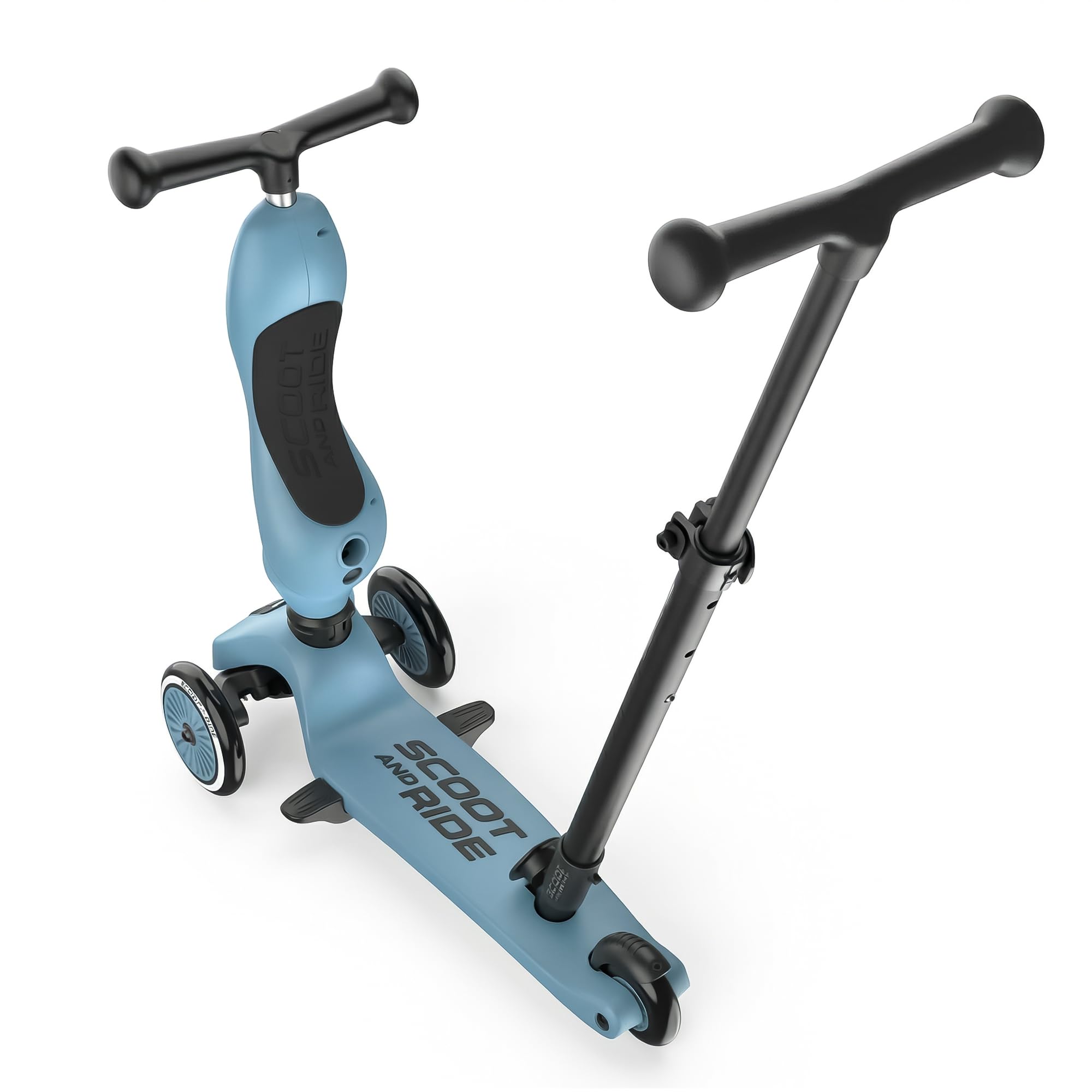 Scoot and Ride Highwaykick 1 Push & Go Steel personalisierbar – 2-in-1 mit Sitz & Schiebestange – höhenverstellbar – für Kinder 1–5 Jahre – mit Namen personalisiert