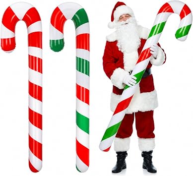 2 Pcs 54 Inch Christmas in July Inflatable Pool Noodle Floats Blow up Candy Cane Noodle Jumbo Candy Cane Swim Noodles for Xmas Holiday Yard Lawn Patio Garden Indoor Outdoor Decor Gifts