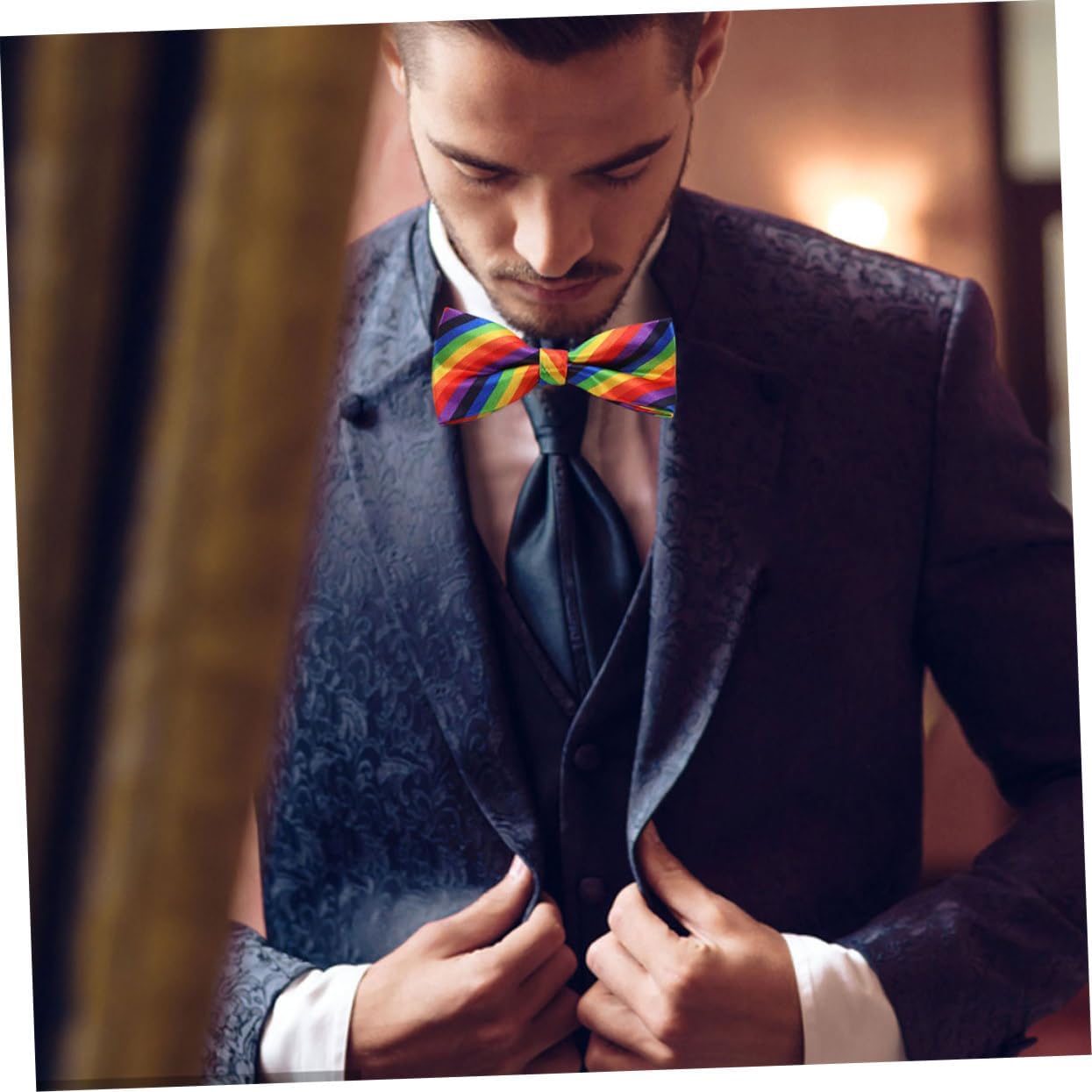 2pcs Rainbow Striped Bow Tie for Men Women for Parties Stage Shows and Cosplay Durable Fabric Enhances Visual Appeal Performance Decor