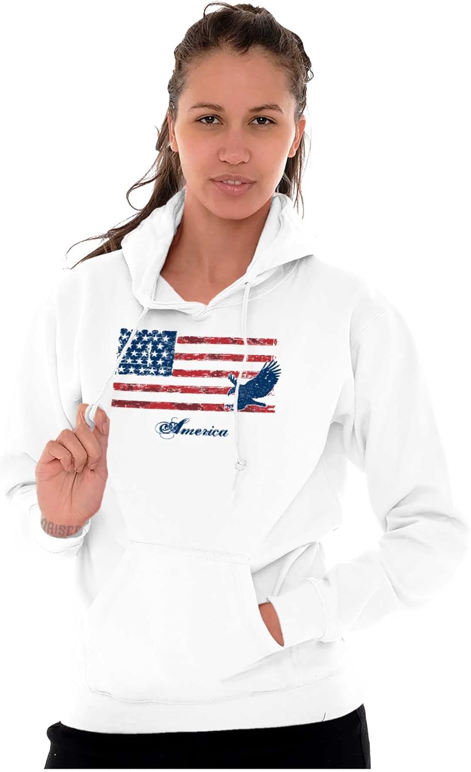 Brisco Brands America Rugged American Flag Eagle Hoodie Sweatshirt Women Men Small White image 5 of 6 B09K4NS68H