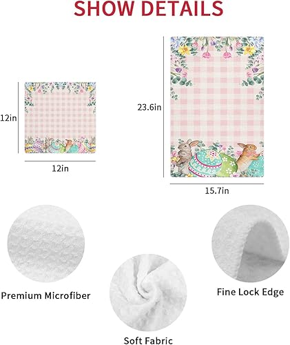 Miniatura 7 de 2 Packs Kitchen Towel Cotton Waffle Weave, Happy Easter Bunny Rabbits Spring Florals Eggs Buffalo Plaid Absorbent Quick Drying Dish Cloths for