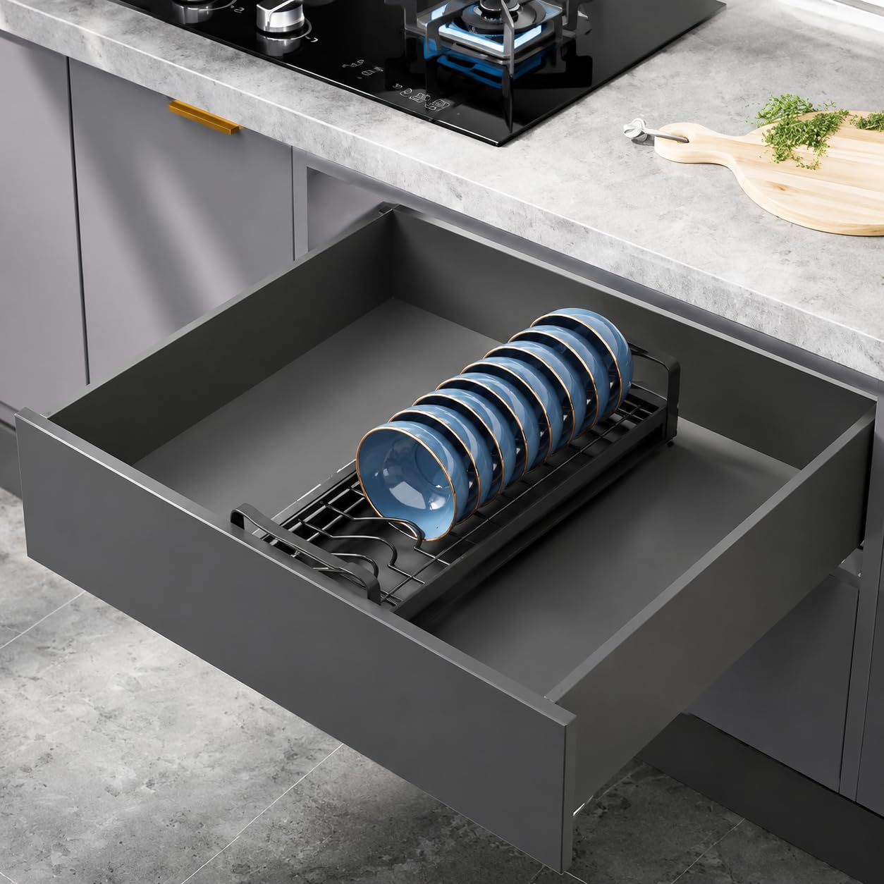 Küchen Geschirr Abtropfgestell Edelstahl Geschirrtrockner Allzweckhalter Skandinavischer Stil Pflegeleicht für Büro, Dark [Schalenständer] 47cm·Gro