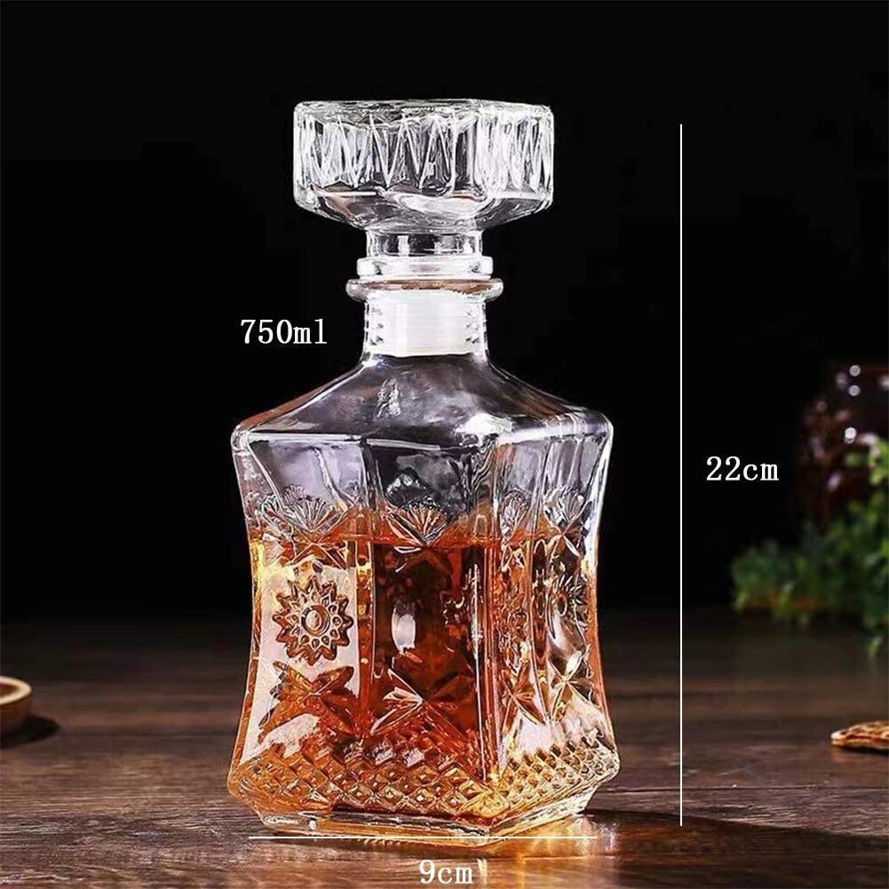 Karafka do whisky i zestaw kieliszków, szklana karafka do wina z korkiem, stojak Hanade szklany dozownik wina, karafka do whisky, karafka alkoholowa do alkoholu (rozmiar: 4)