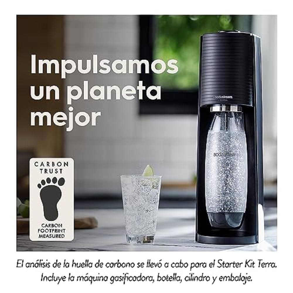 SodaStream Terra Pack - Máquina Gasificadora de Agua Color Negro, Incluye 1 Botella Fuse de 1L 2 Botellas Fuse de 0,5L y 1 Cilindro de Gas Color Rosa, Para Preparar Hasta 60L de Agua con Gas — view 10