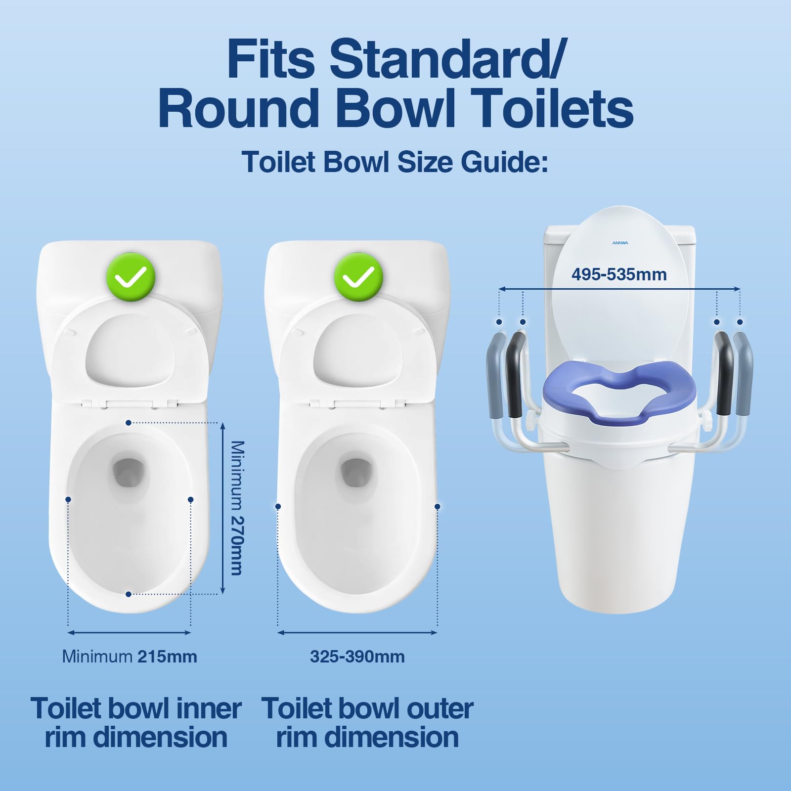 Rehausseur WC Adulte avec Accoudoirs et Couvercle, Siège de Toilette Surélevé 10 cm, Rehausseur Toilette Adulte avec Poignées Rembourrées, Charge 200 kg, Toilette Post Opératoire (N1FYT16)