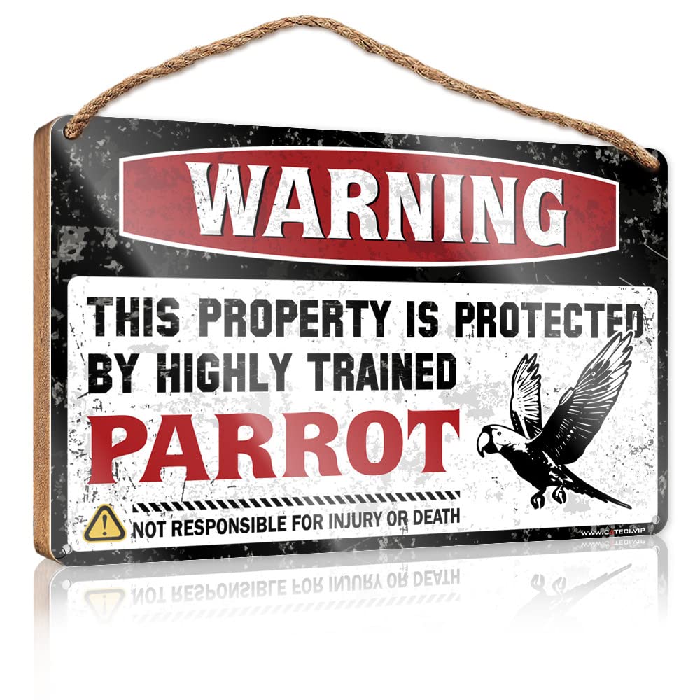 Dtha One Color Bathroom Signs Decor Funny Warning This Property Is Protected By A Highly Trained Parrot Wooden Sign Wood Decor Sign Hanging Decor Porch(23X35cm)