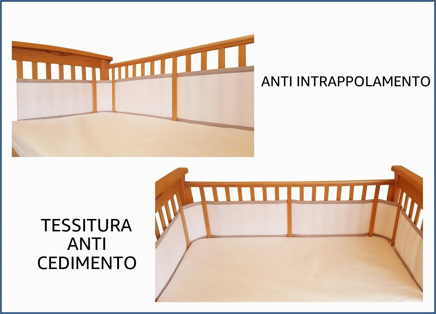 Paraurti per culla traspirante su 4 lati, doppio strato per extra imbottitura, privo di rischi di impigliamento, conformità BS 1877, fodera in rete 3D per culla