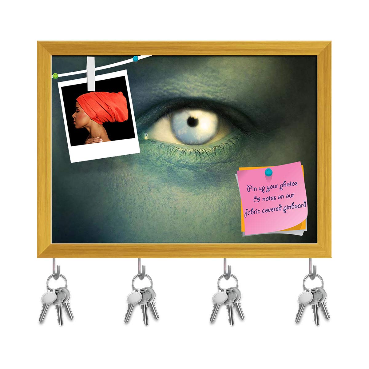 Artzfolio Ecological Concept Human Eye With A Sky In The Iris Key Holder Hooks | Notice Pin Board | Golden Frame 16.5 X 12Inch