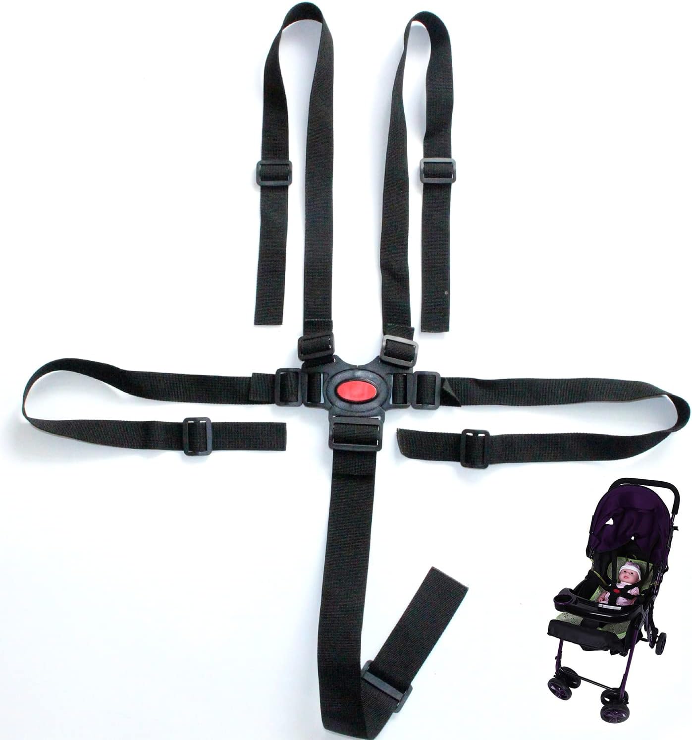 Arnes Bebe 5 Puntos Anclaje Cinturon Seguridad Niños Arnes 5 Puntos Arnés Silla Bebé Arnes para Bebes para Silla Alta Cochecito - Negro