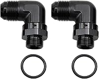 Vista 13 de Adaptador de riel de bomba de combustible macho de aluminio de radio de alto flujo 45 grados 6AN macho a 4AN macho con junta tórica AN4 ORB, negro