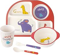 Vista 14 de Conjunto de Alimentación para Niños de 5 Piezas, Juego de Vajilla para Niños Pequeños Incluye Plato, Tazón, Taza, Tenedor y Cuchara, Utensilios