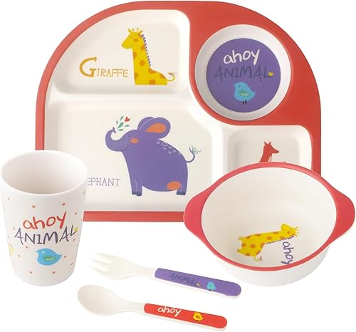 Miniatura 14 de Conjunto de Alimentación para Niños de 5 Piezas, Juego de Vajilla para Niños Pequeños Incluye Plato, Tazón, Taza, Tenedor y Cuchara, Utensilios