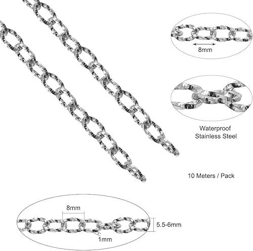Miniatura 3 de DanLingJewelry - Cadena de acero inoxidable de 33 pies para collares, accesorios de joyería, bricolaje (color acero inoxidable 0.315 x 0.236 x