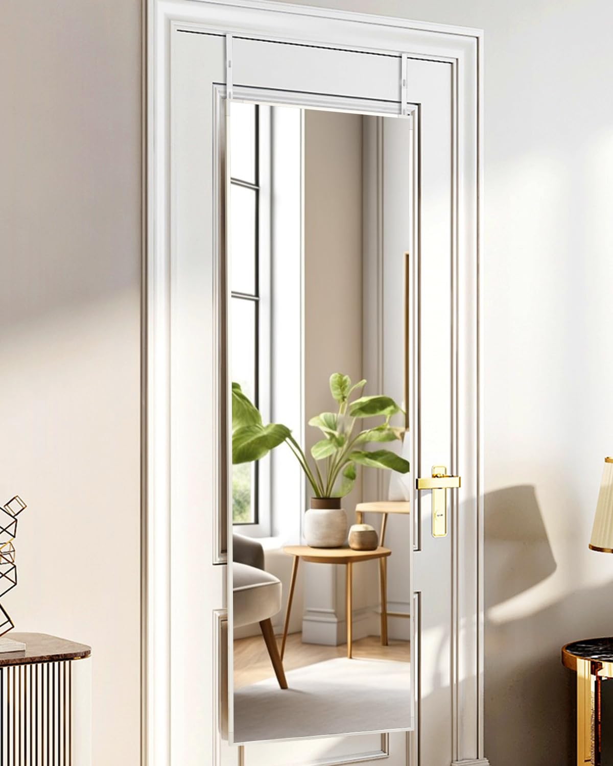 Full Length Door Mirror, Mirror Full Length Door Hanging, Over The Door Mirror, 48"x14" Bathroom White Door Mirror, Long Mirror for Bedroom Living Room(White)