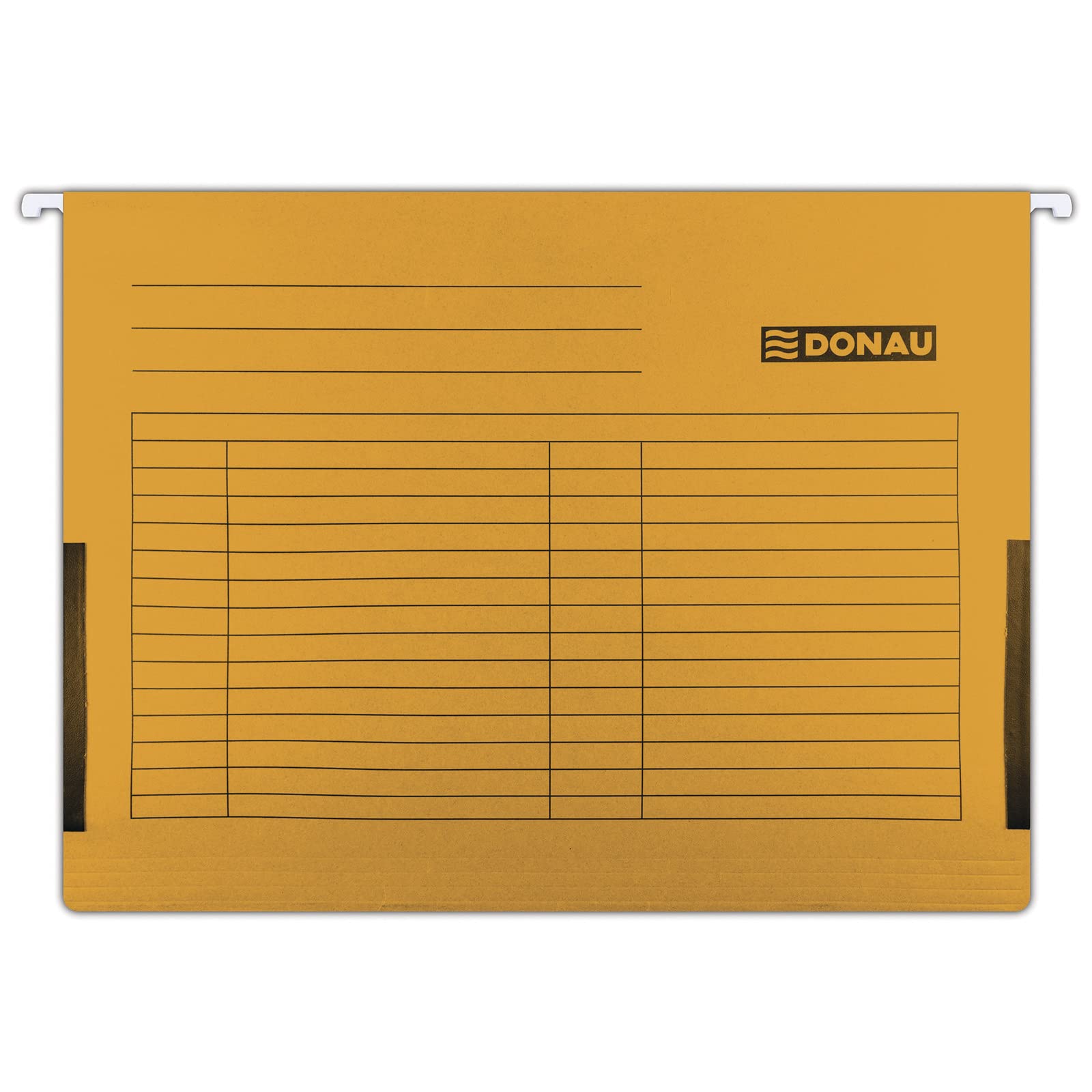 DONAU 7420905-12 torba wisząca z lnianymi żabkami, z kartonu z recyklingu 230 g/m², format DIN A4, kolor: pomarańczowy, 5 sztuk w opakowaniu, wymienne, puste tabliczki |
