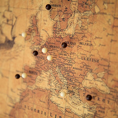 Push Pin World Map Board - With Push Pins to Mark World Travel - Handmade in Ohio, USA - Design: Golden Aged (36" x 24") - Thumbnail 6