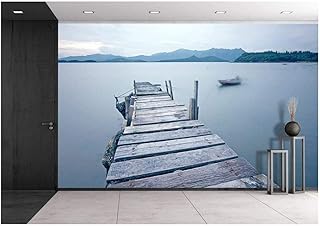 wall26 - Old Jetty Walkway Pier The The Lake - Removable Wall Mural | Self-Adhesive Large Wallpaper - 66x96 inches