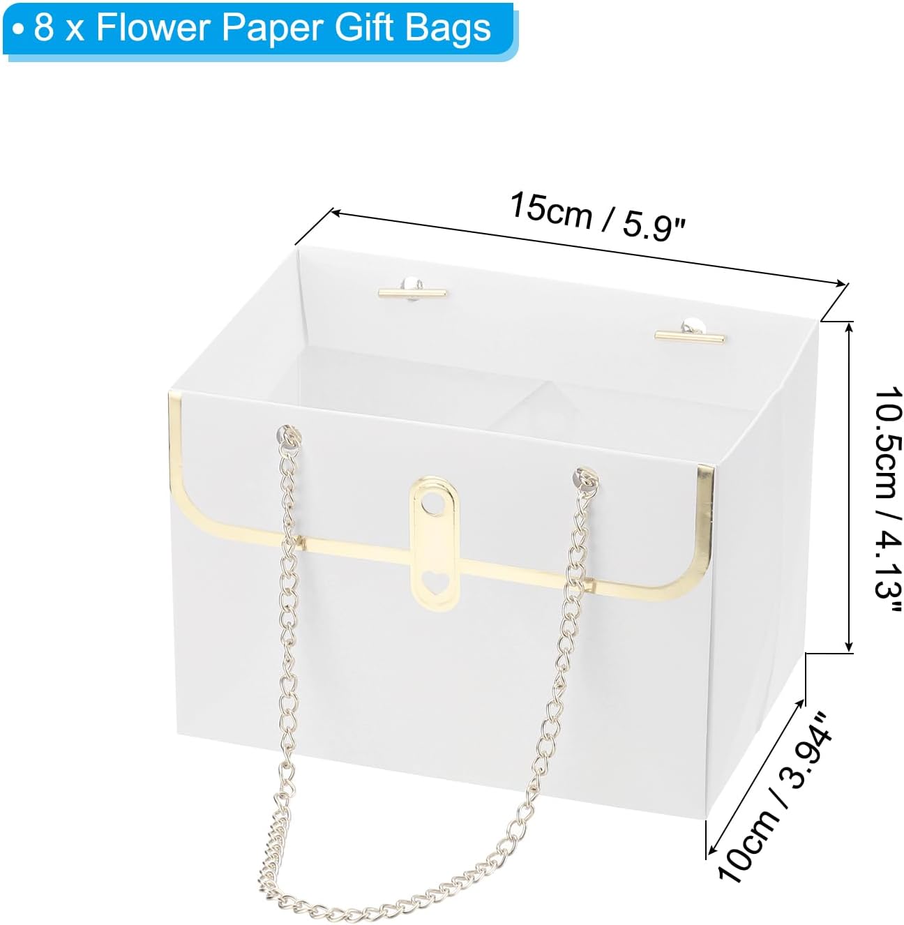 PATIKIL 6x4x4 Inch Flower Paper Gift Bag, 8PCS Box Storage Florist Supplies Bouquet HandBag Gift Wrap Paper with 16Metal Chains for Wedding Birthday Party, White