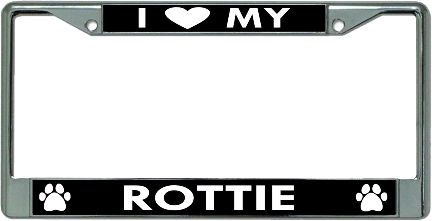 I Heart My Rottie Dog Chrome License Plate Frame