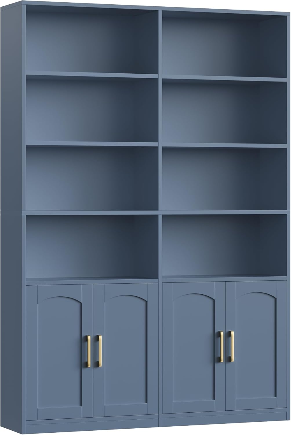 FACBOTALL Bookshelf and Bookcase with Doors, 6 Tier Double Wide Large Bookshelves, Open Display Shelves, 73'' Tall Bookshelf with Storage Cabinets for Home Office, Living Room, Library, Blue