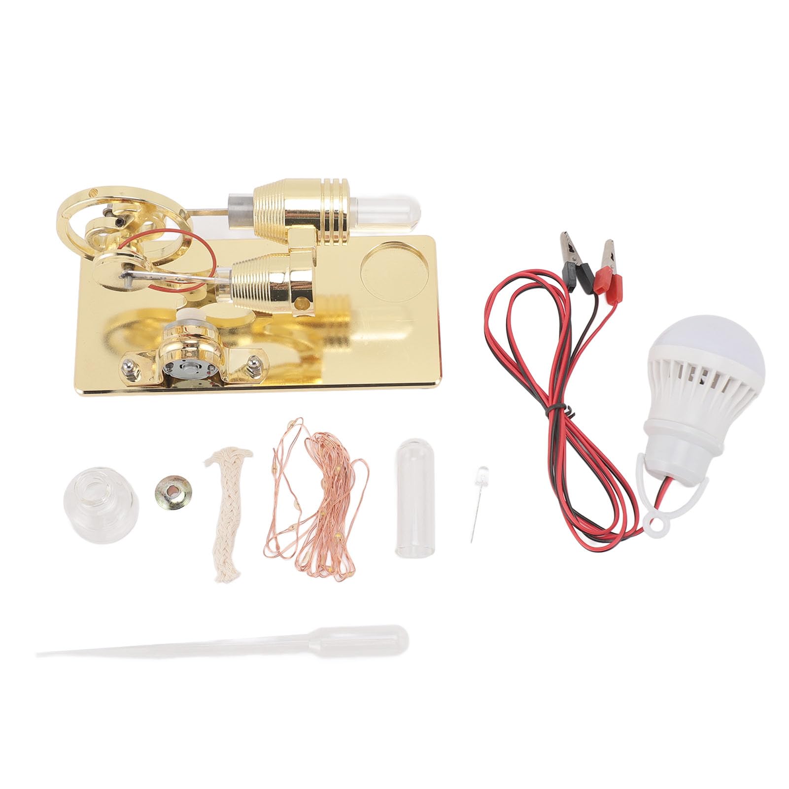 AMONIDA Modello di Motore Sterling con Lampadina a LED Generatore di Energia Elettrica in Materiale Durevole per Progetti Scientifici (GOLD)