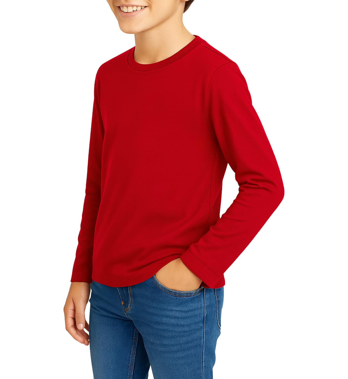 Lot de 3 t-shirts à manches longues et col rond en coton doux pour garçons et filles de 5 à 14 ans