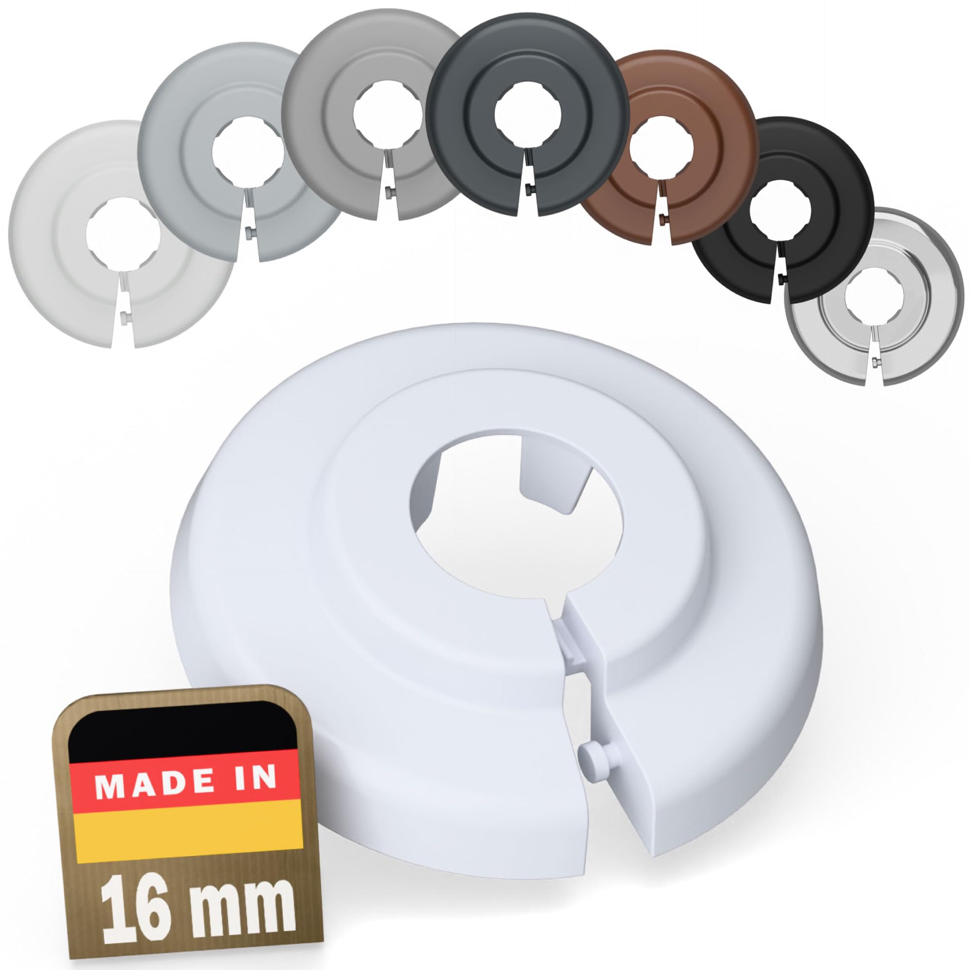 Fux White (Ral 9016) 2 Radiator Pipe Covers Single Collars 16Mm White - Heater Covers - Floor Rings