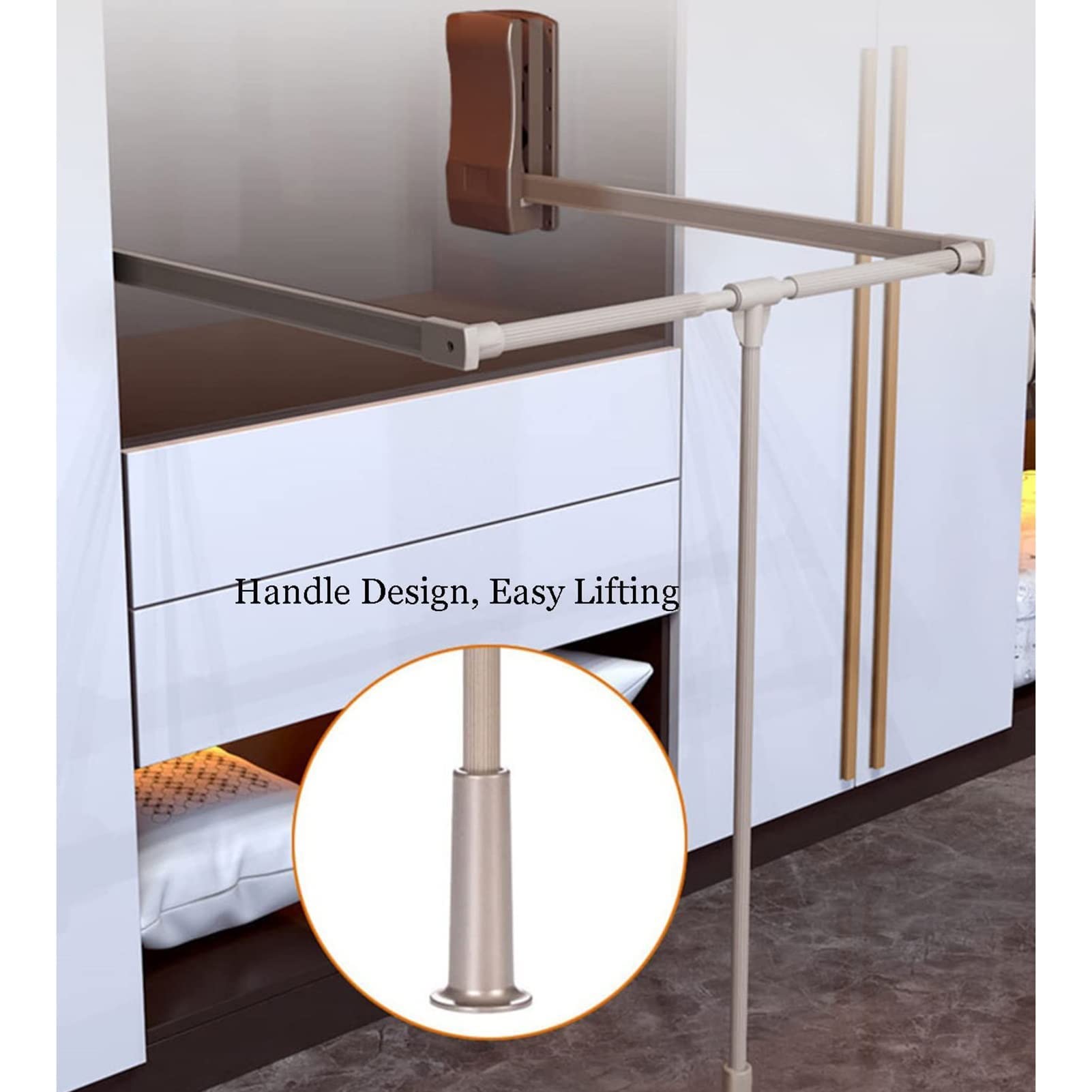Genérico Barra de Armario abatible Ajustable - Barra Extensible de Acero Inoxidable para Colgar Ropa, Doble Sistema de amortiguación, Capacidad de Carga de 30 kg (tamaño: 890-1400 mm)