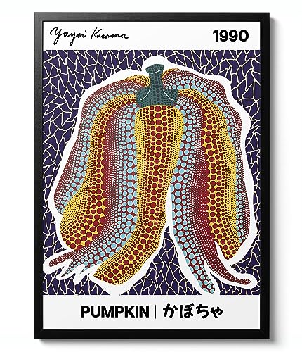 Image of Animato Yayoi Kusama 1990 Pumpkin Print, Japanese Modern Wall Art, Exhibition Gift idea, Japan Abstract Pop Art, Kitchen Home Decor, Minimalist Poster, Archival Matte, A4 (Framed) - 29.7x21cm