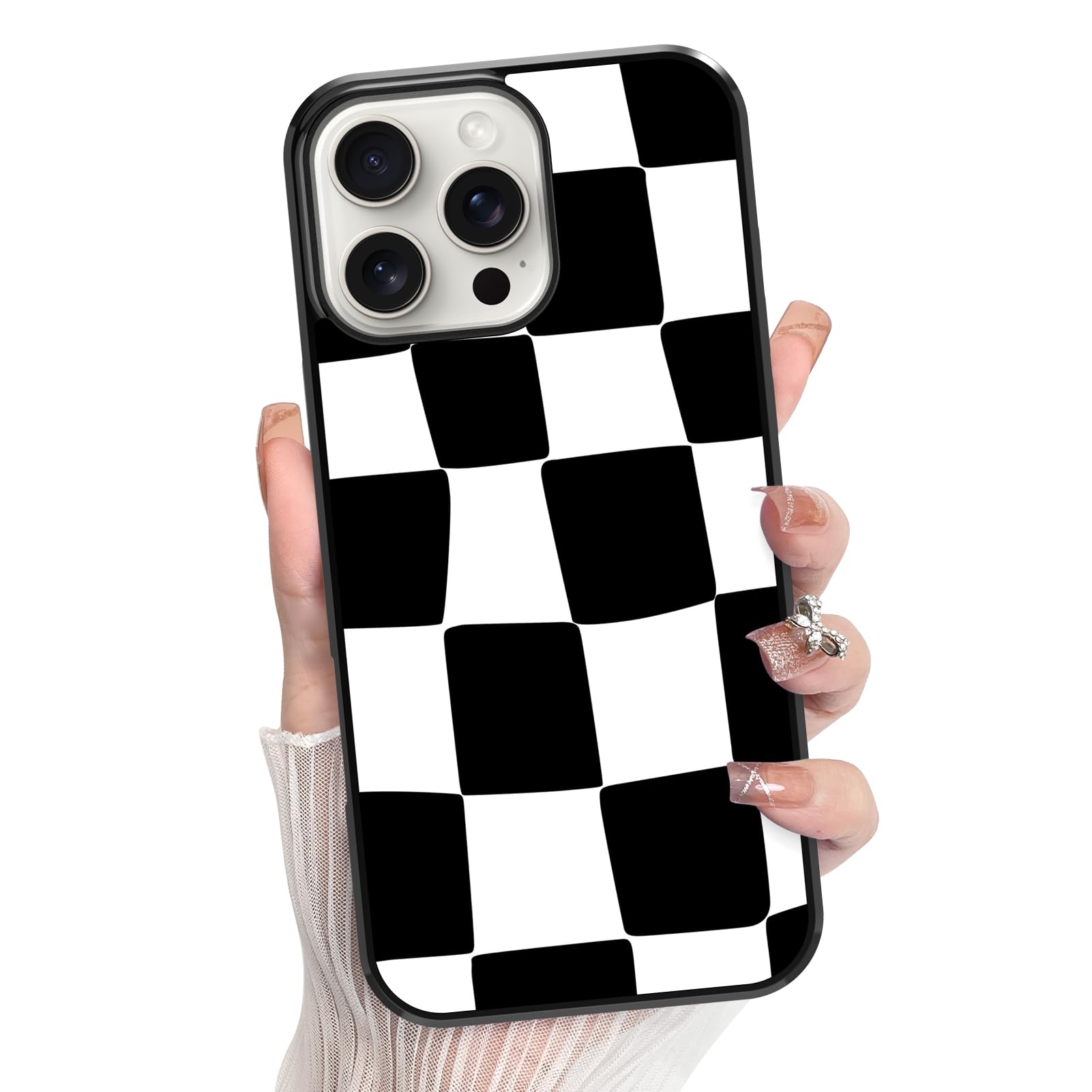 KANGHAR for iPhone 16 Pro Max Case Checkered Anti-Skid Aesthetic Cute Pattern Magnetic [Compatible wth Magsafe] + Screen Protector Slim Shockproof