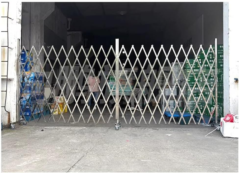 Stainless Steel Expandable Barricade Gate for Construction Sites, Warehouses, Garages, Driveways - Adjustable 1.5m x 8m Safety Barrier