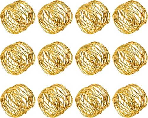 Ayumn Creations Inc Handmade Twisted Wire Mesh Napkin Rings Holders - 12 Pcs Golden Round Napkin Holders Buckles for Wedding, Dinner Party, Table Decorations - Everyday Use Serviette Holder