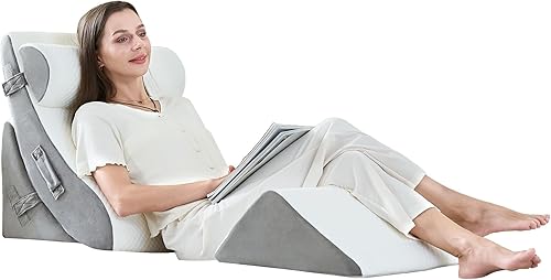 Juego de 4 almohadas ortopédicas de cuña para cama poscirugía, espuma viscoelástica 45D para aliviar el dolor de espalda, cuello y piernas,