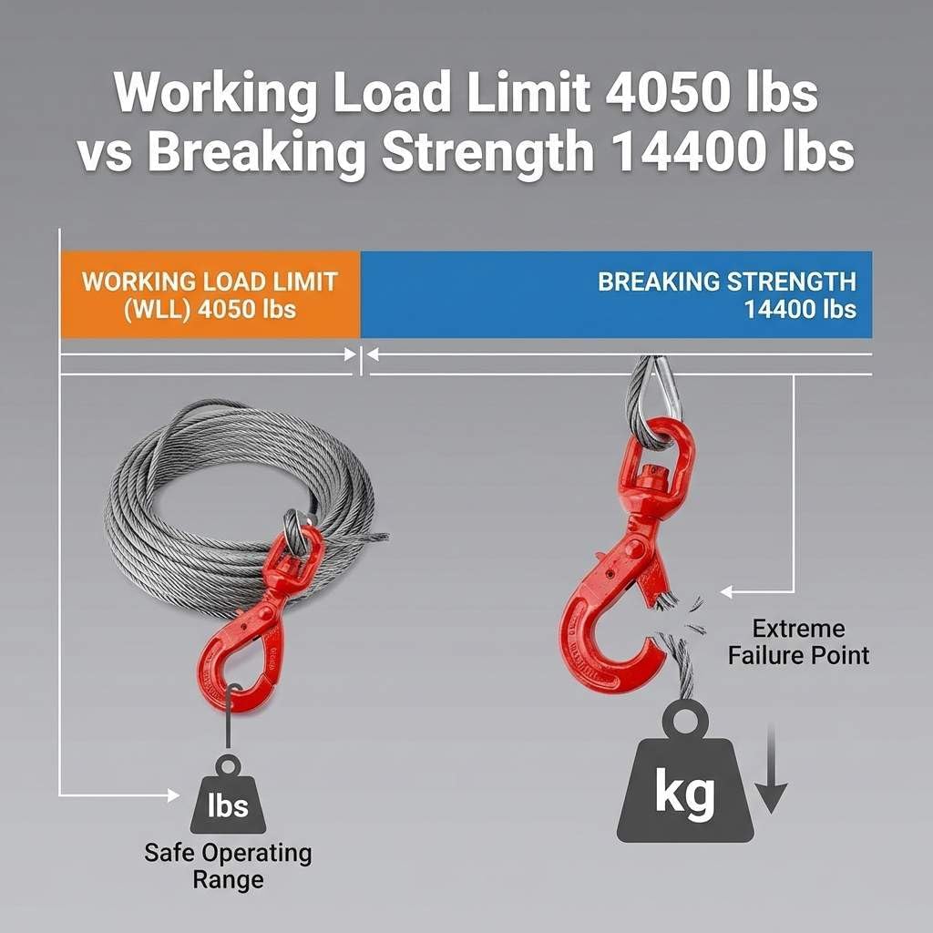 QWORK 3/8" x 100' Steel Core Winch Cable with Hook – 4050 lbs WLL for Tow Truck, Rollback & Recovery Use - Image 6