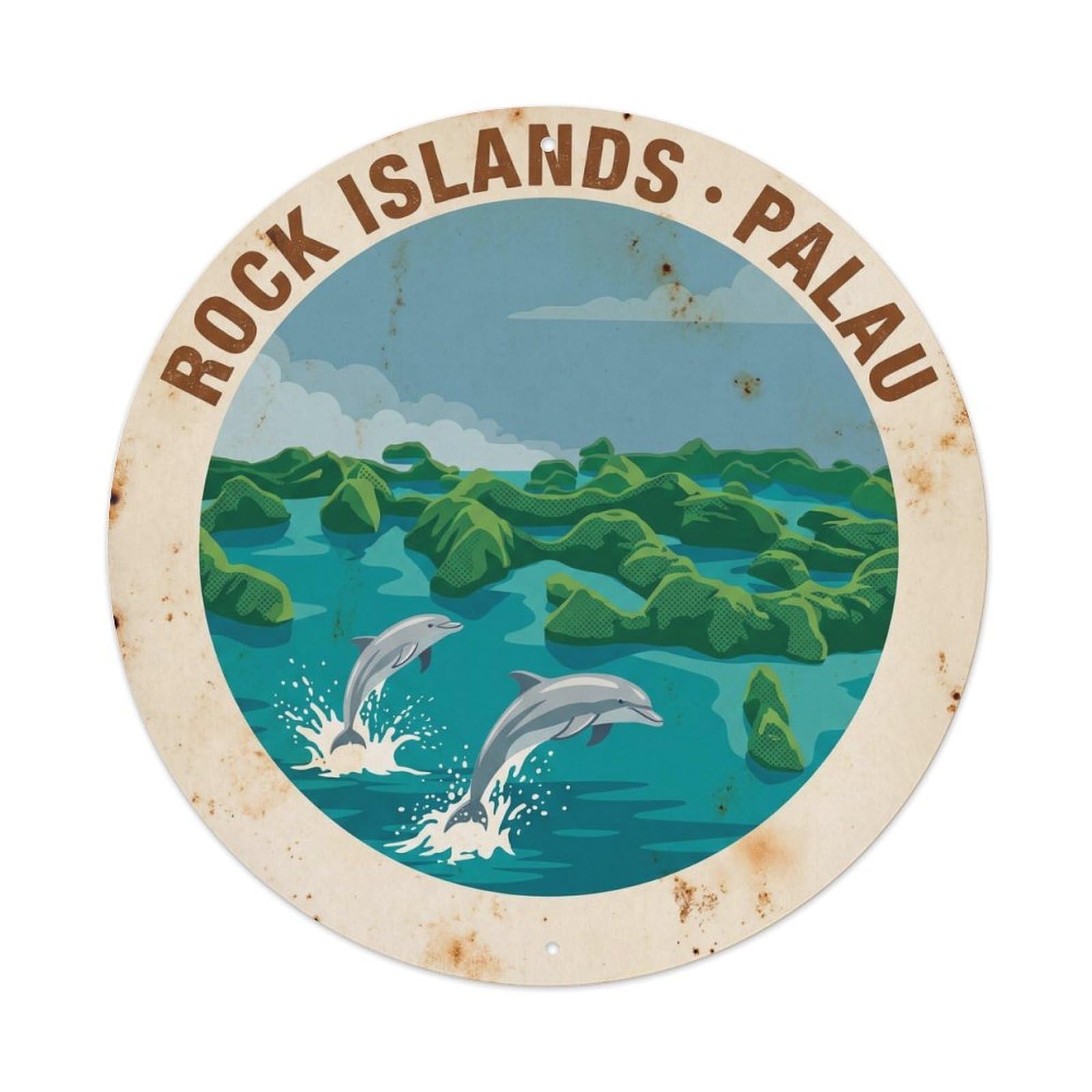 Olyhtr 8X8inch Classic Style Dolphin Palau Rock Islands Vintage Lagoon Travel Metal Tin Sign