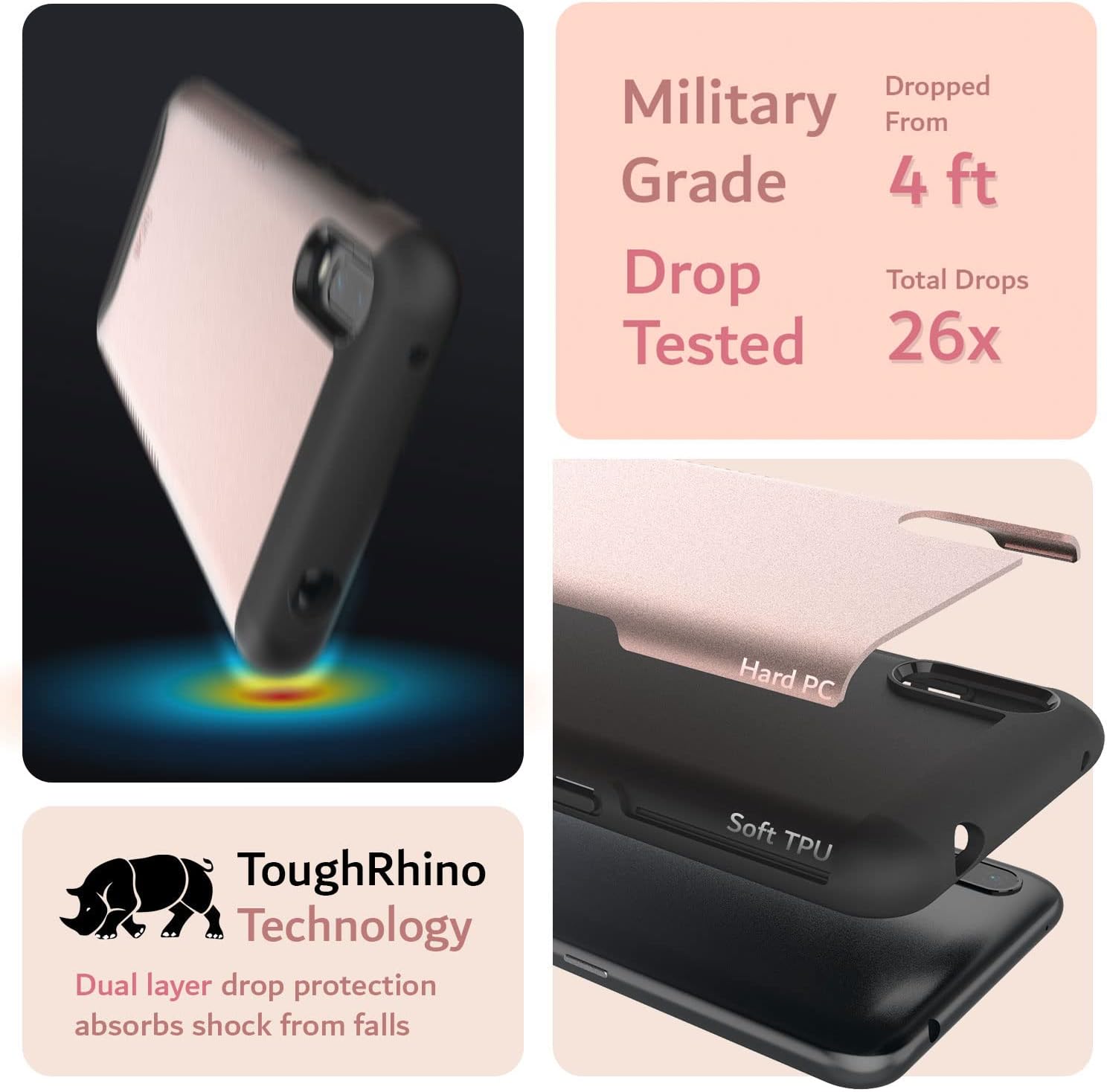 TUDIA DualShield Designed for Jitterbug Smart 3 Phone Case, [Merge] Shockproof Military Grade Heavy Duty Dual Layer Slim Tough Protection for Lively Jitterbug Smart 3 Phone Case - Rose Gold