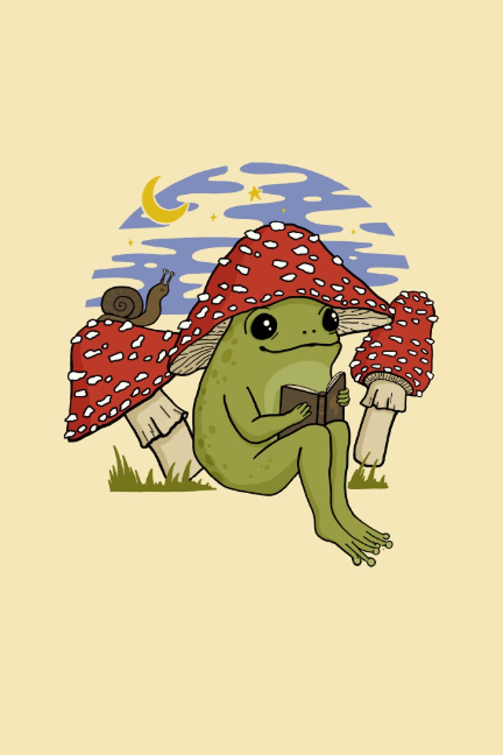 Notebook: Cute Frog Reading & Mushrooms | Lined Journal | Cottagecore Aesthetic Diary for Teens, Women, Girls, Boys