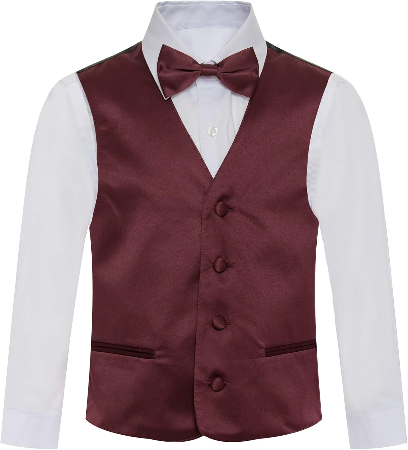 Boy's Premium Solid Formal Vest - Necktie – Bow Tie Three Piece Set for Suits & Tuxedos - Many Colors