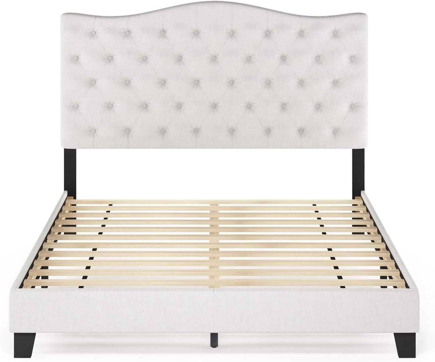 HomeStock Modern Motifs Linen Upholstery and Cushioned Button Tufted Bed Frame, Simple Stylish Design, Functional and Suitable for Most Bedroom Queen