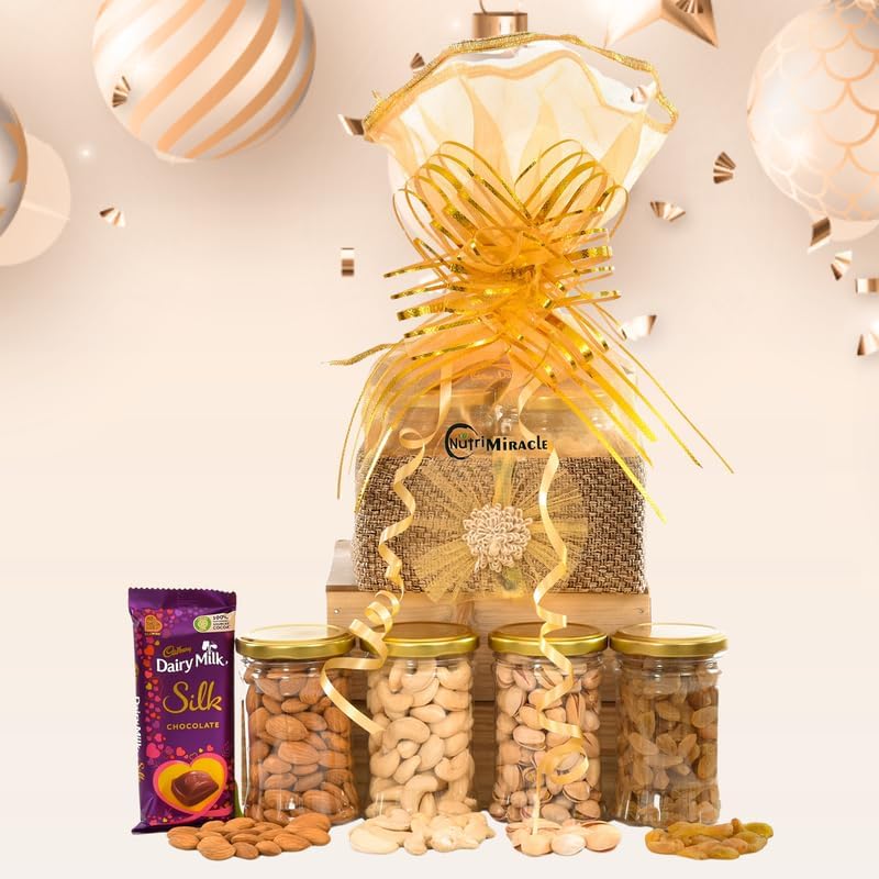 Image of NUTRI MIRACLE Dry Fruits Gift Hamper for Office Appreciation | Thank You Gift Pack for Team Members & Colleagues