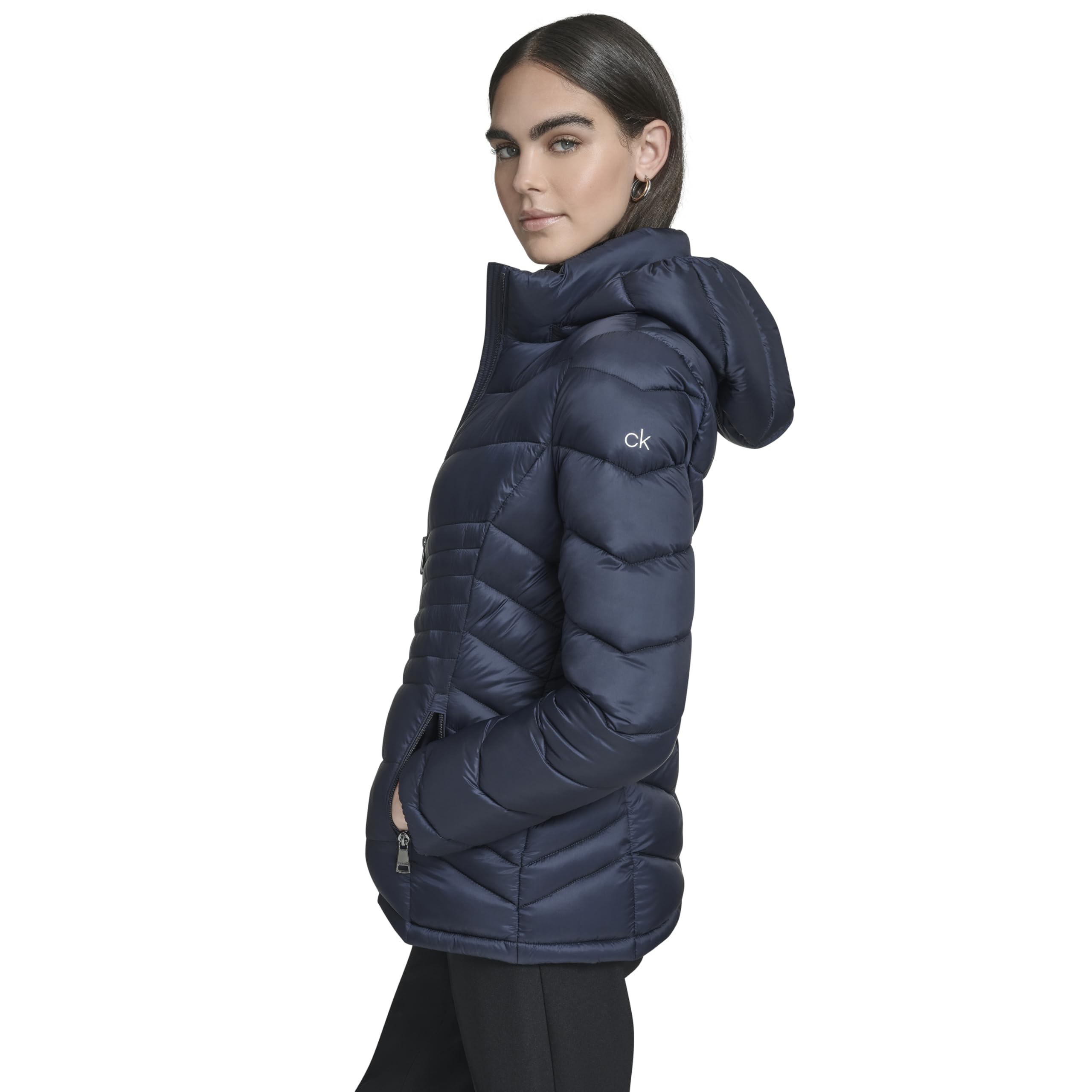 Calvin Klein Lightweight Quilted Hooded Puffer Coat – Stretch Winter Jacket With Pockets Parka Donna (Pacco da 1)