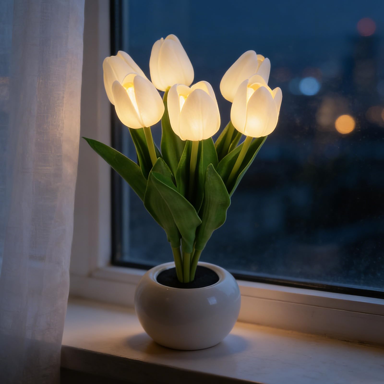AWSOLAR White Tulip Lamp, Artificial Flower Lamp, Tulip Gifts for Women on Valentine's Day, Mother's Day, and Christmas