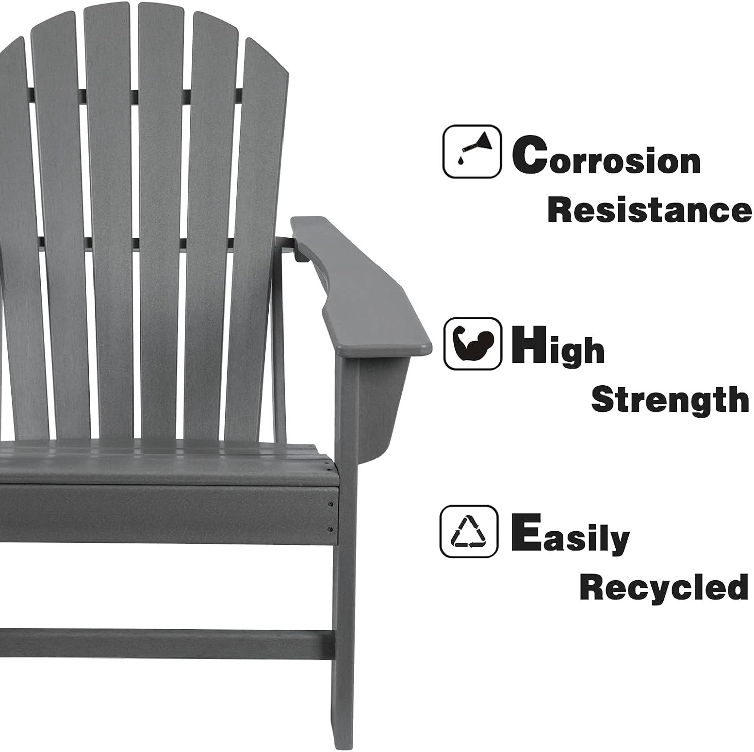 HDPE Adirondack Chair, Patio Outdoor Chairs, Plastic Resin Deck Chair, Painted Weather Resistant, for Deck, Garden, Backyard & Lawn Furniture, Fire Pit, Porch Seating by DAILYLIFE (Slate Gray) : Patio, Lawn & Garden
