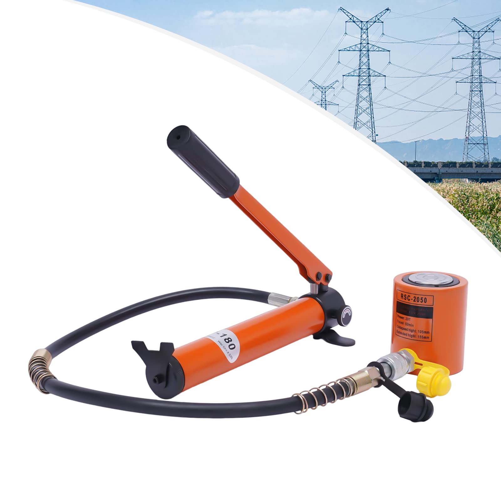 Pompe hydraulique, cylindre hydraulique à section unique 20T avec pompe hydraulique CP-180, surface utile ultra fine, pour machines, construction navale (orange)