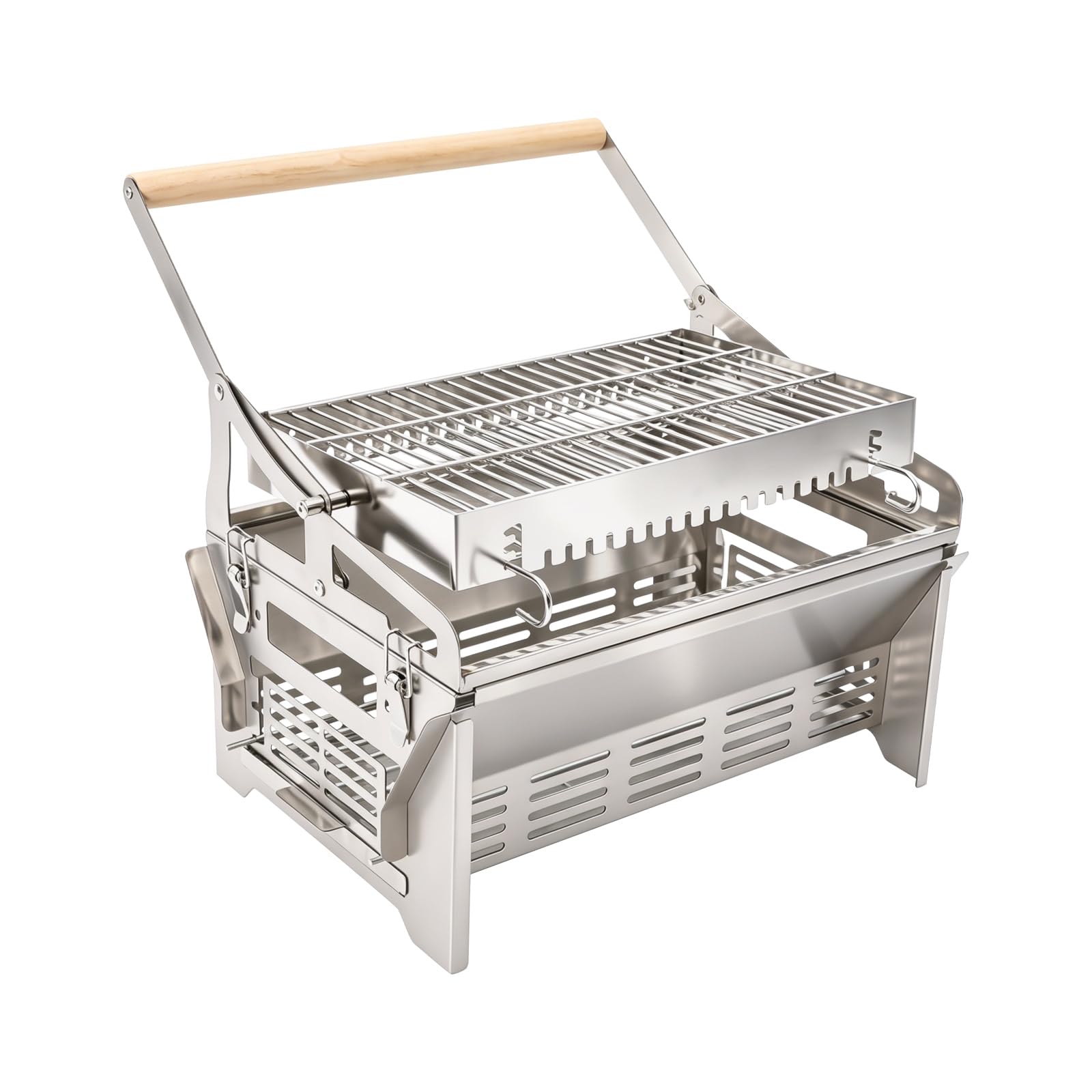 Barbecue a carbonella, barbecue da picnic in acciaio inox, borsa per il trasporto | Adatto per feste, in giardino e sulla terrazza, funzione 2 in 1, girevole a 360°, acciaio inox 304, rimovibile