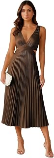 Women’s Satin Pleated Bridesmaid Dresses Long 2025 V Neck Maxi Cocktail Party Dress DE519