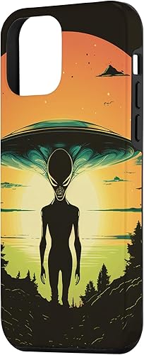 Vista 29 de iPhone 14 Pro Cute Green Alien Head UFO Space Face Alien Case