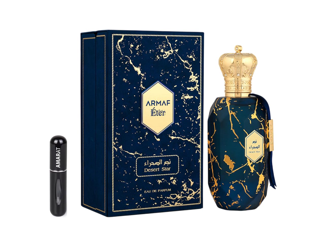 Armaf Eter Desert Star Eau de Parfum 100ml, Perfume Árabe Unisex de Larga Duración, Incluye Atomizador Recargable, Fragancia Amaderada Aromática con Vetiver, Cachemira y Almizcle Blanco (Desert Star)