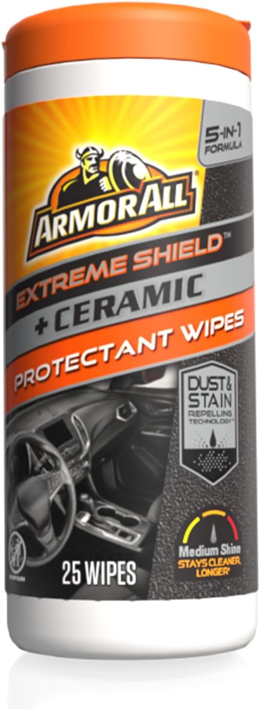 Armor All Extreme Shield Protectant Wipes by Armor All, Interior Car Cleaning Wipes with UV Protection Against Cracking and Fading, 25 Count